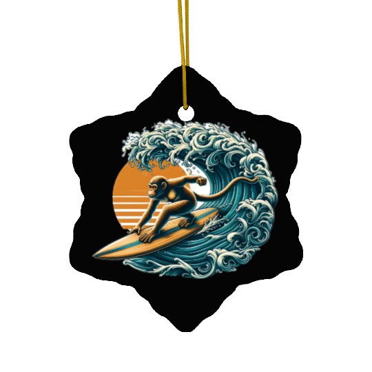 Surfing monkey Ceramic Ornaments