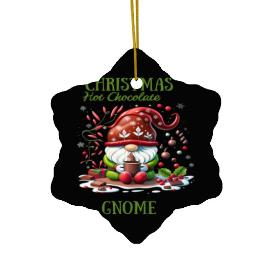Funny Christmas Gnome Having a Huge Hot Chocolat Ceramic Ornaments