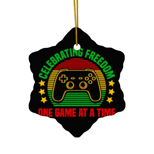 Video Gamer Celebrating Freedom One Game a Time Ceramic Ornaments