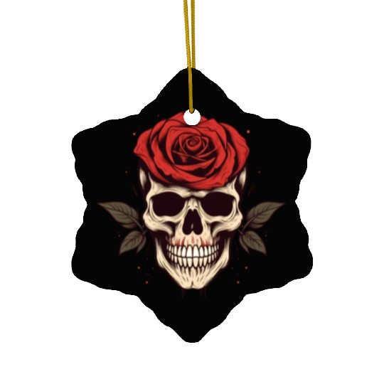 Skull aesthetics grunge rose goth skeleton Ceramic Ornaments