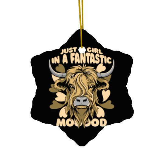 A Girl In A Fantastic Mood Highland Cow Highland Ceramic Ornaments