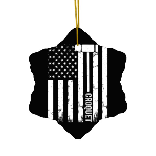 Croquet Player US Flag Croquet Ceramic Ornaments