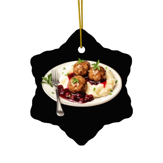 Swedish Meatballs Served With Mashed Potatoes and Ceramic Ornaments
