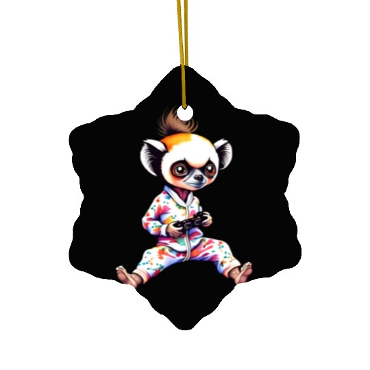 Young Sifaka Wearing Pajamas Retro Video Game Ceramic Ornaments