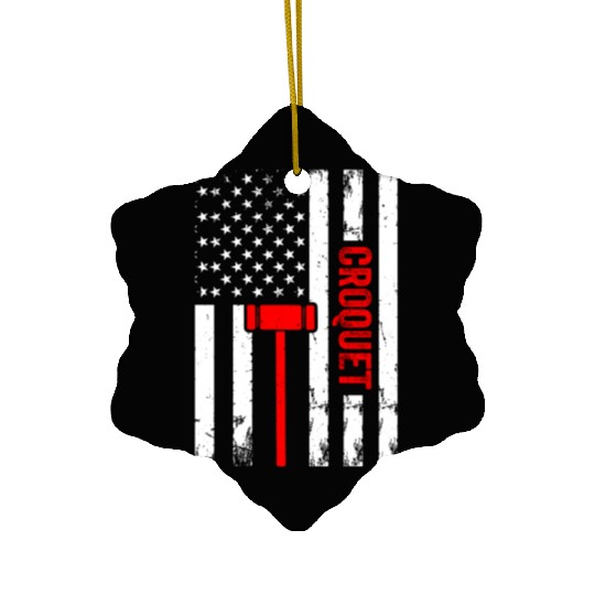 Croquet US Flag Croquet Player Ceramic Ornaments