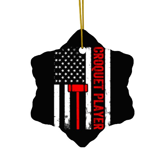 Croquet Player US Flag Croquet Player Ceramic Ornaments