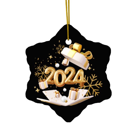 Gold Foil Balloons numbers 2024 Ceramic Ornaments