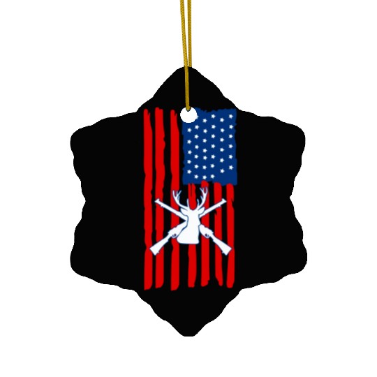 American flag deer hunting Ceramic Ornaments