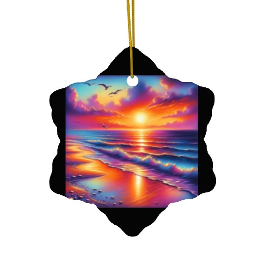 Sunset Serenity: Pastel Beachscape Ceramic Ornaments