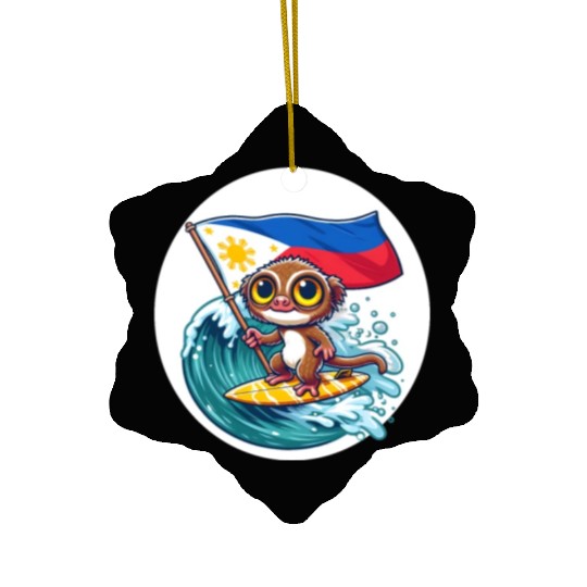 Surfing tarsier Philippine flag Ceramic Ornaments