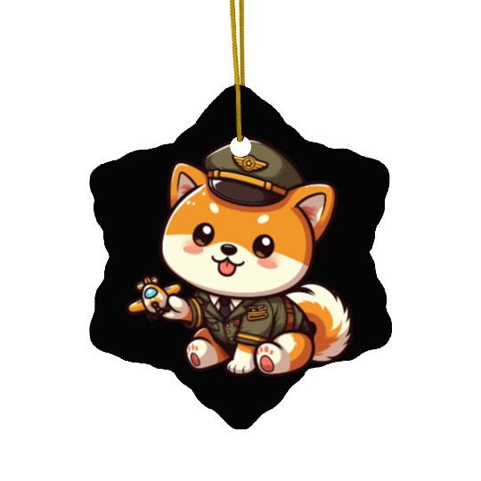 Cute Shiba Inu Pilot Playing Airplane Toys Ceramic Ornaments