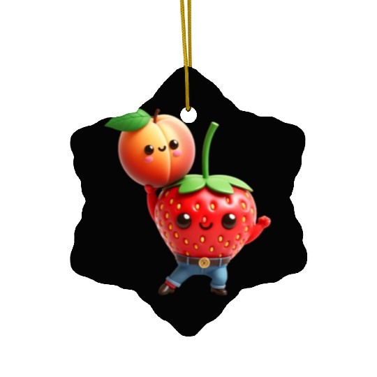 Dancing strawberry with peach Ceramic Ornaments