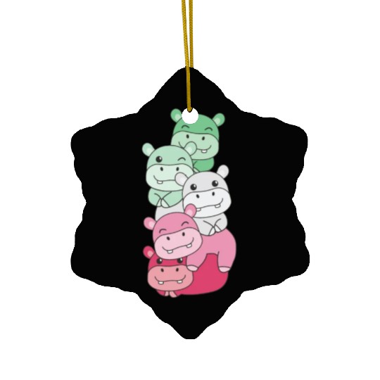 Abrossexual Flag Pride Lgbtq Cute Hippo Ceramic Ornaments