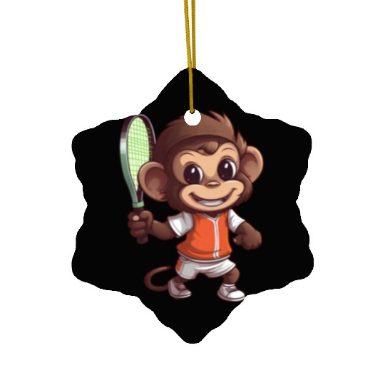 Monkeys in Tennis and Badminton Duel - Hilarious Ceramic Ornaments