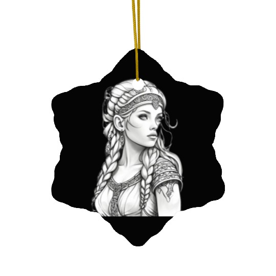 Viking female hairstyles grayscale Ceramic Ornaments