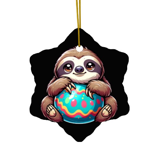Easter Sloth: Embrace and Easter Egg Ceramic Ornaments