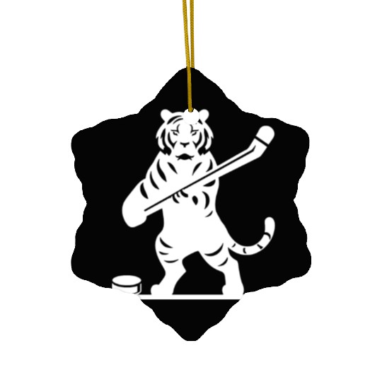 Tiger Hockey Player Silhouette Ceramic Ornaments