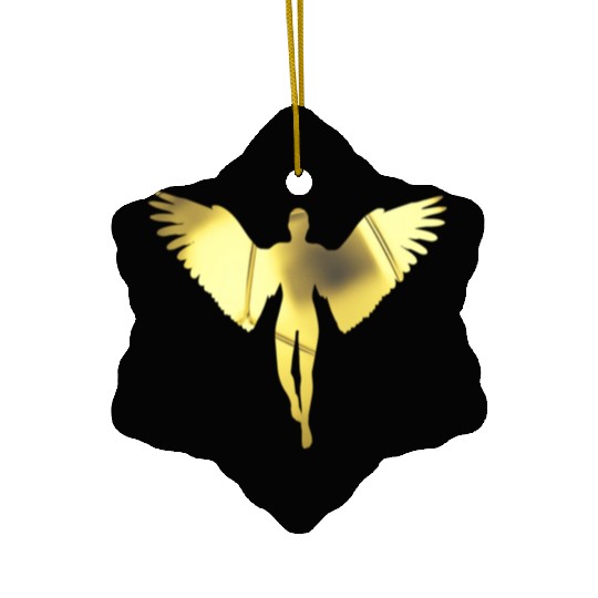 golden angel in a bright golden color Ceramic Ornaments