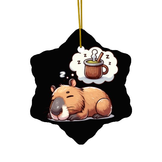 Sweet Capybara Dreaming of Yerba Mate Ceramic Ornaments
