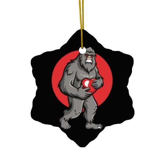 bigfoot heart valentines day Ceramic Ornaments