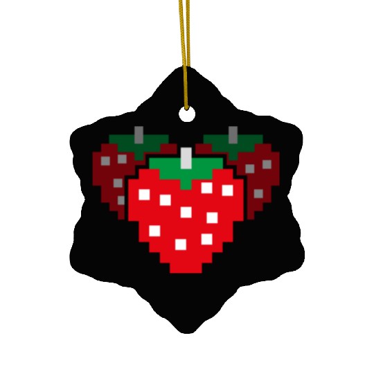 8 Bit Pixel Strawberry 80s Video Game 100 Days of Ceramic Ornaments