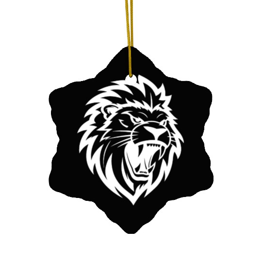 Angry Lion Head Tattoo Style Elegant Mane Ceramic Ornaments