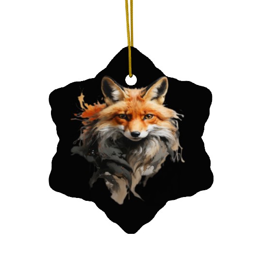 Red Fox in Watercolor Description Ceramic Ornaments