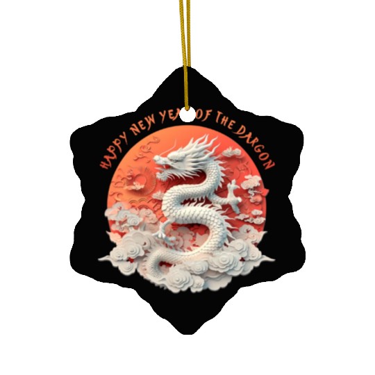 Fantasy Dragon: Happy New Year of the Dragon! Ceramic Ornaments