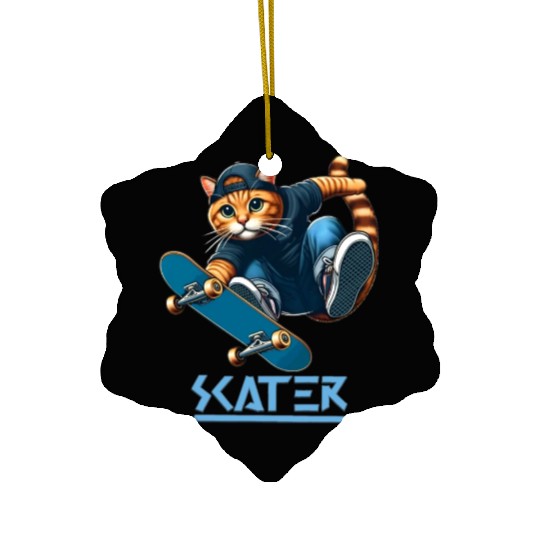 Cute Cat Playing Skateboard (Skater) Ceramic Ornaments