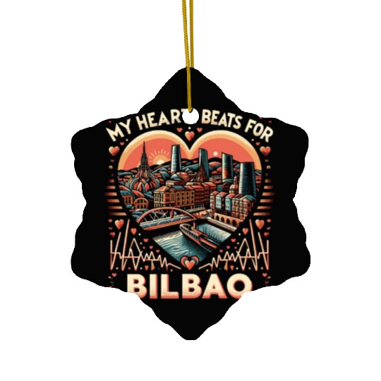 Bilbao Spain Travel Vacation I Love Bilbao Skyline Ceramic Ornaments