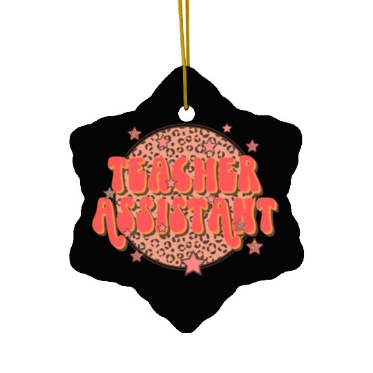 Retro Groovy Leopard Teacher Assistant Ceramic Ornaments