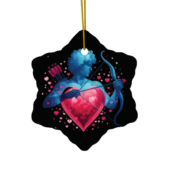 Valentine's Day: Cupid with a love arrow and heart Ceramic Ornaments