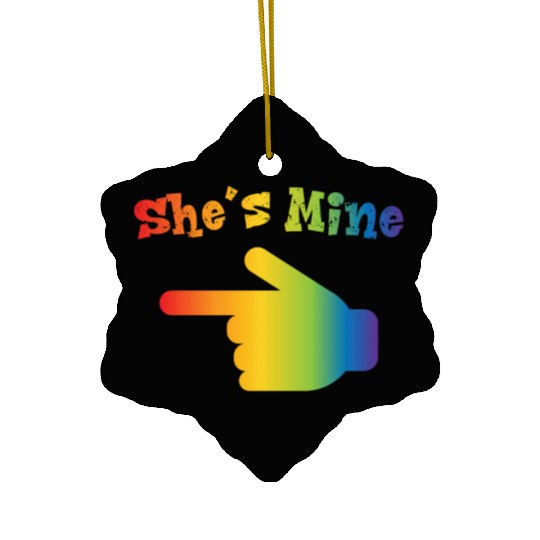She s Mine LGBT Pride Couple Matching Lesbian Ceramic Ornaments