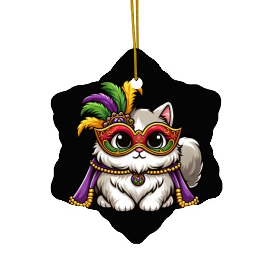 Mardi Gras Persian Cat, Masked Cat Costume Ceramic Ornaments