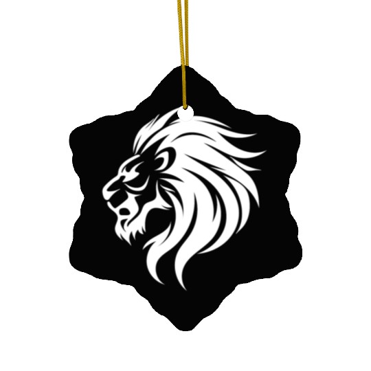 Angry Lion Head Tattoo Style Waving Mane Ceramic Ornaments