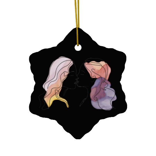 Lesbian Couple Simple Minimalistic Drawing Ceramic Ornaments