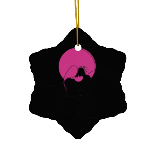 Lesbian Couple Elegant LGBT Line Art Ceramic Ornaments