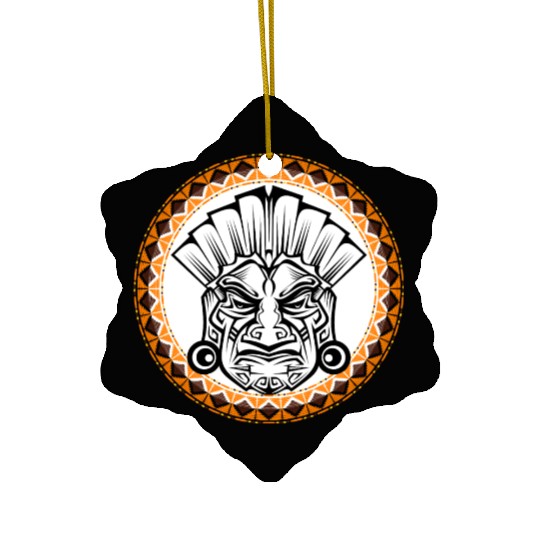 Mythical Portrait with Amerindian Ink Tattoos Ceramic Ornaments