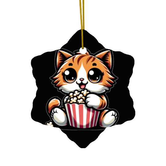 Cinema Cat, Cute Tomcat with Popcorn Ceramic Ornaments
