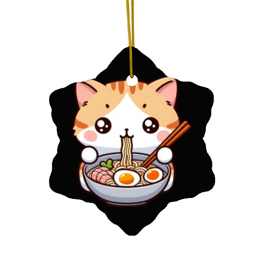 Cute Cat Eating Ramen Ceramic Ornaments