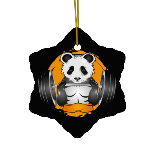 Bodybuilder panda bear with barbell in the gym Ceramic Ornaments
