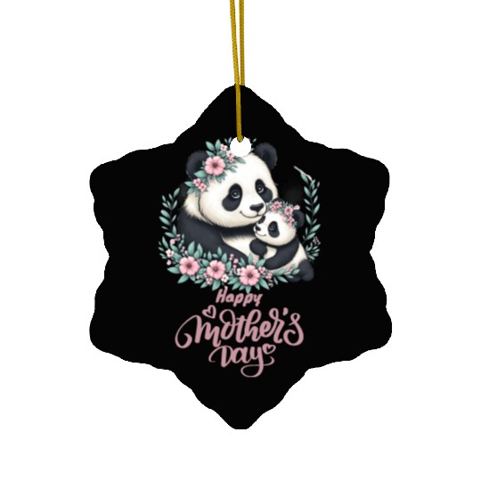 Happy Mother's Day Floral Wreath Mum Panda Ceramic Ornaments