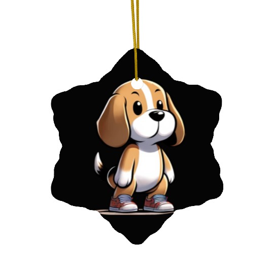 Squat Squad: Beagle's Fitness Journey Ceramic Ornaments