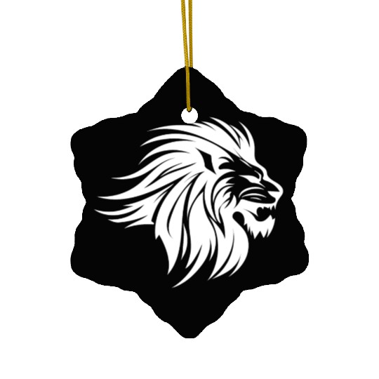 Waving Mane Lion Head Tattoo Ink Style Ceramic Ornaments