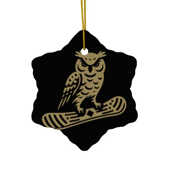 Minimalist Design: Owl Snowboarder Silhouette Ceramic Ornaments