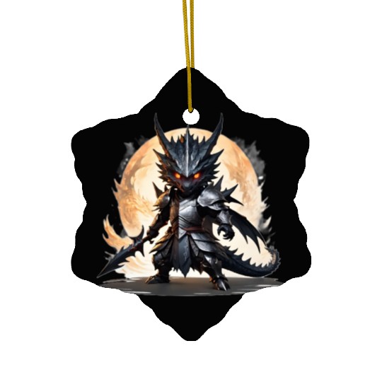Chibi dragonwarrior Battle Pose in Full armor Ceramic Ornaments