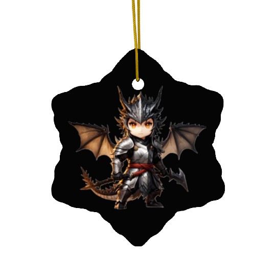 Chibi dragonwarrior Front Pose in Full armor Ceramic Ornaments