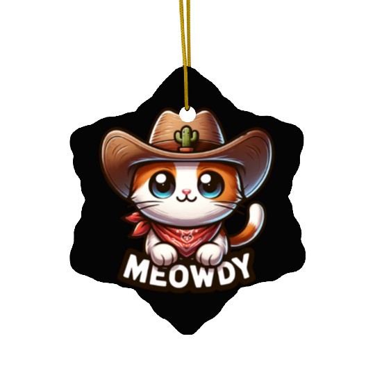 Cute Meowdy Cat Cowboy Pun Ceramic Ornaments
