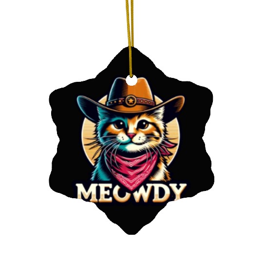 Cute Meowdy Cat Cowboy Pun Ceramic Ornaments