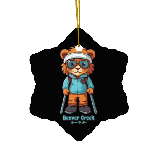 Cute Lion Skiing Beaver Creek Ceramic Ornaments